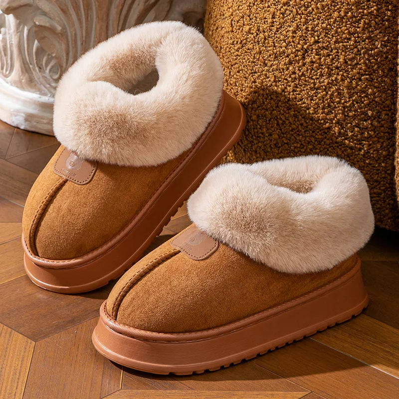 Cotton Slippers for Women, New Winter Snow Boots for Home and Indoor Warmth with Plush Thick Sole Couple Slippers for Men