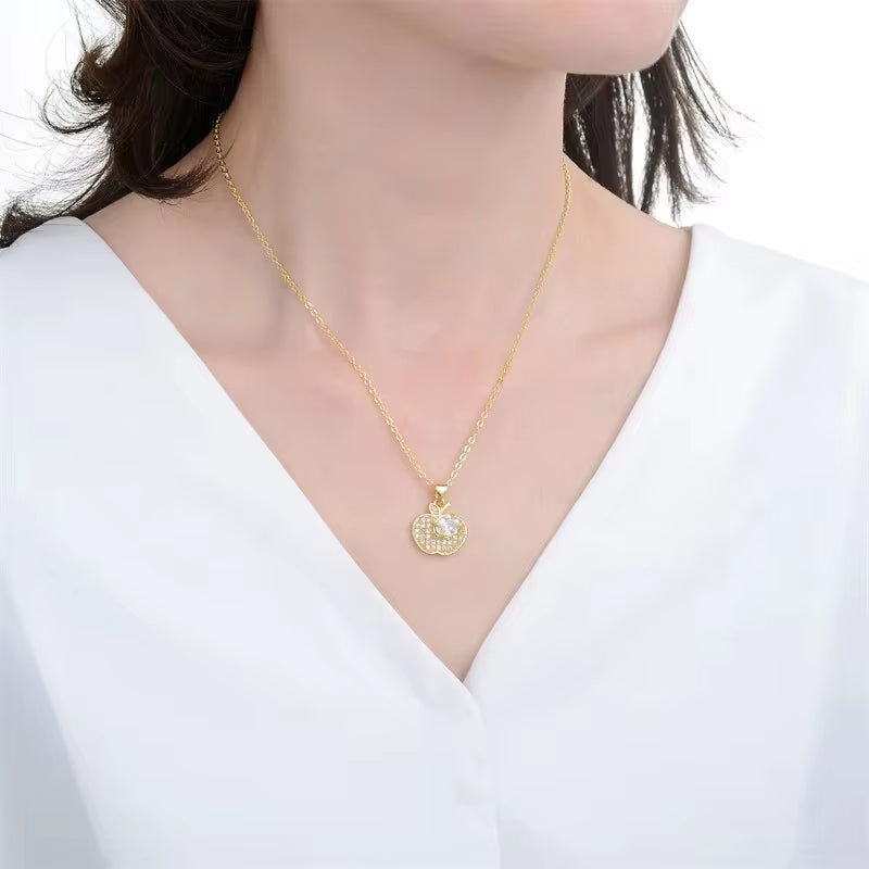 New Silver Color Apple Pendant Necklace Fashion Personality Woman Clavicle Chain Neck Jewelry Accessories