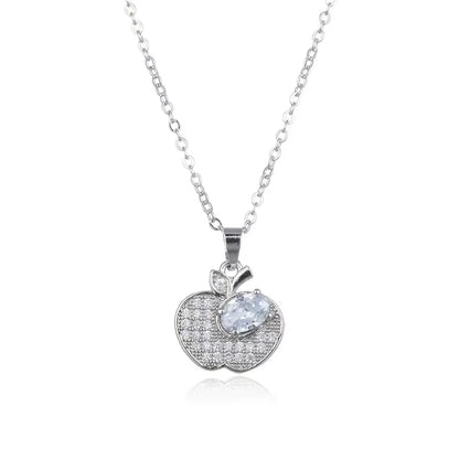 New Silver Color Apple Pendant Necklace Fashion Personality Woman Clavicle Chain Neck Jewelry Accessories