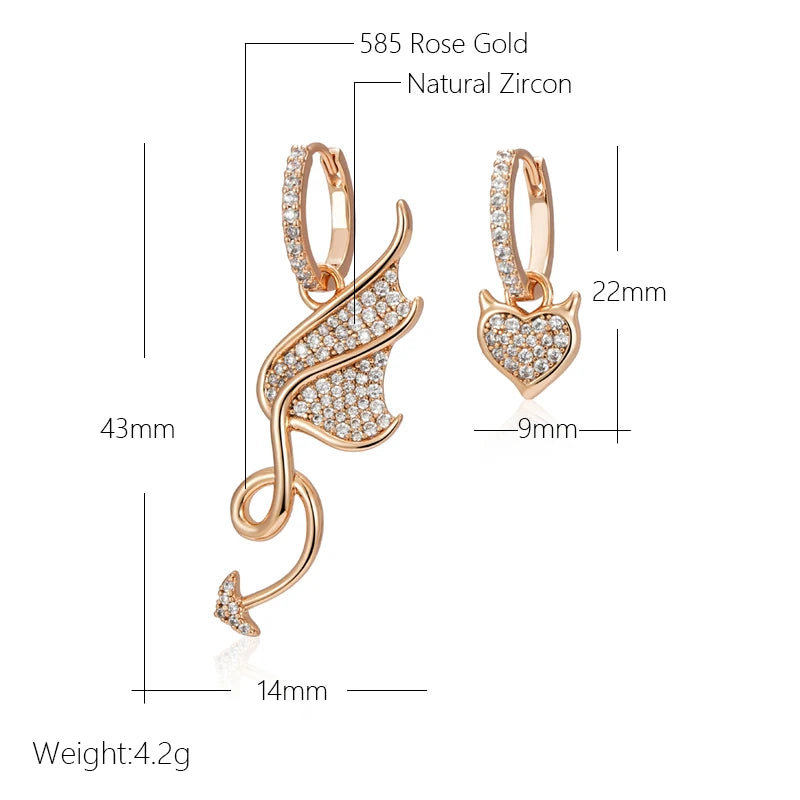 Hot 585 Rose Gold Color Asymmetrical Big Drop Earrings for Women Personality Full White Natural Zircon Daily Fine Jewelry