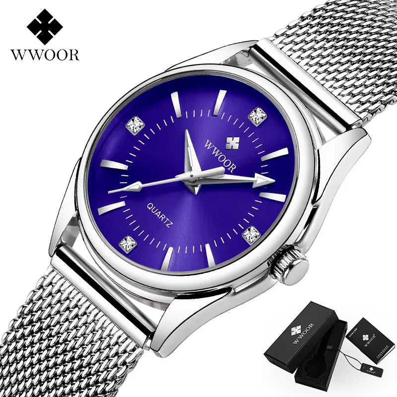 Luxury Brand Dress Gold Watch Ladies Elegant Diamond Small Quartz Wrist Watches for Women Steel Mesh Clock Zegarek Damski