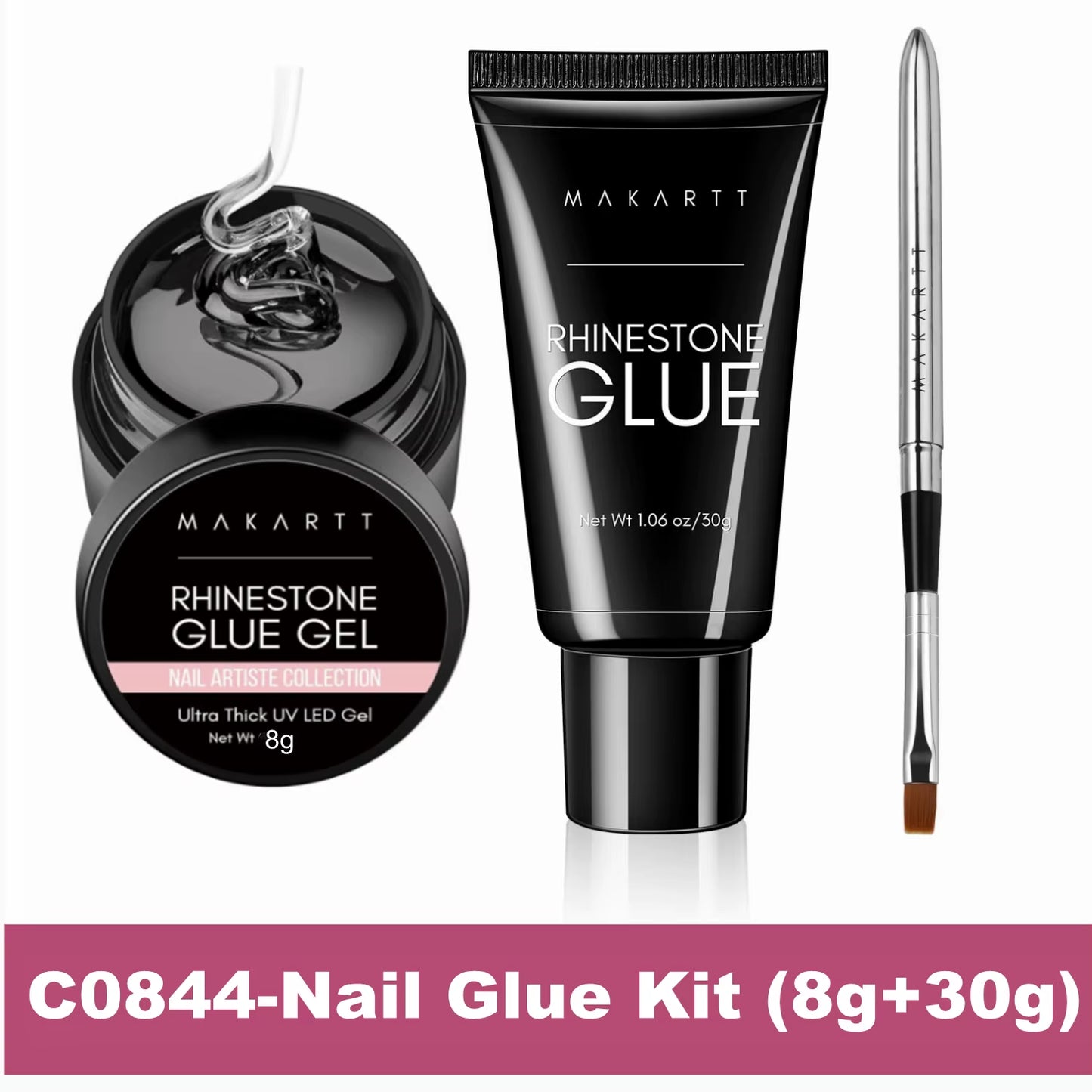 Nail Rhinestone Glue Gel Kit, Clear Nail Gem Glue Gel Super Strong Adhesive Nail Art Glue for Nail Decorations 3D Stone