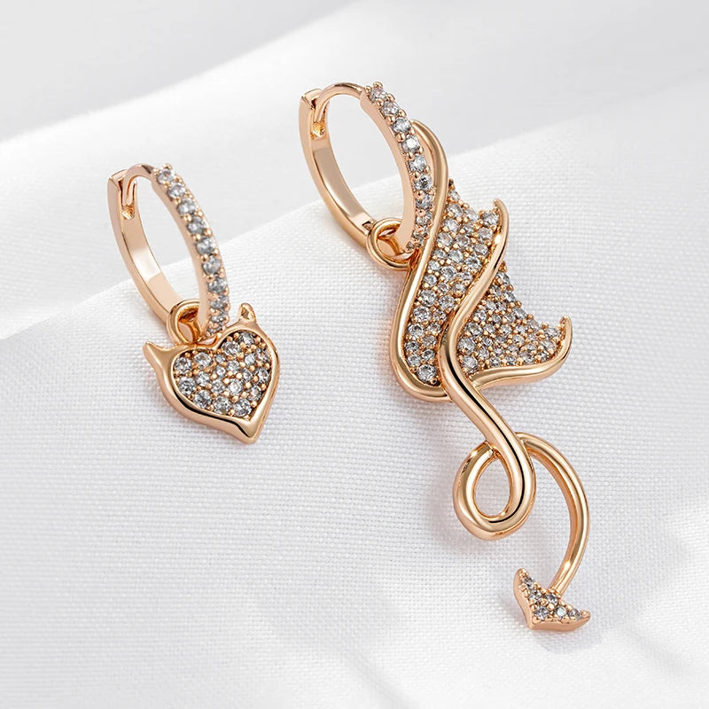 Hot 585 Rose Gold Color Asymmetrical Big Drop Earrings for Women Personality Full White Natural Zircon Daily Fine Jewelry
