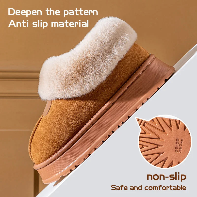 Cotton Slippers for Women, New Winter Snow Boots for Home and Indoor Warmth with Plush Thick Sole Couple Slippers for Men