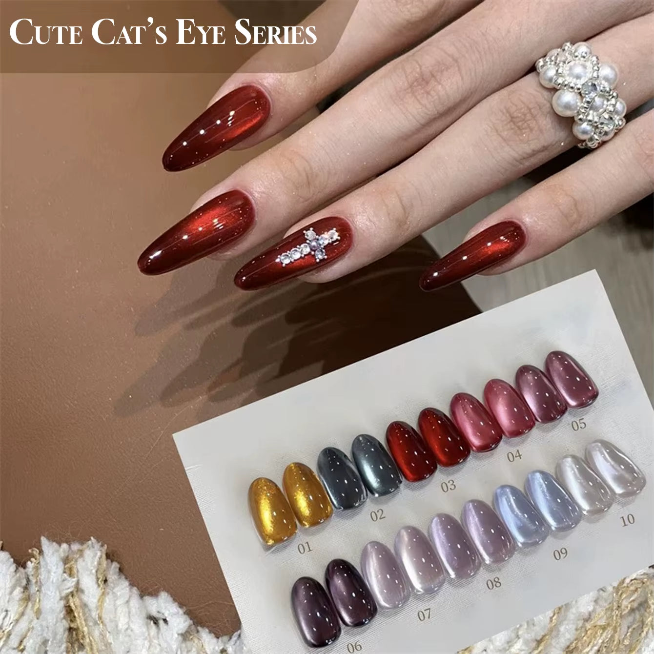 MIANEL 12ML 1-12PCS Flower-Like Satin Cat Eye Gel Nail Polish, Popular Whitening Nail Polish, Suitable for Nails and Toe Nail