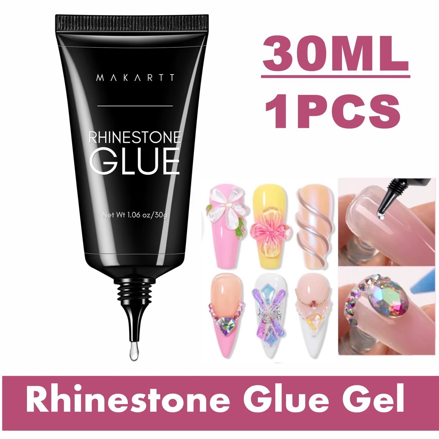 Nail Rhinestone Glue Gel Kit, Clear Nail Gem Glue Gel Super Strong Adhesive Nail Art Glue for Nail Decorations 3D Stone