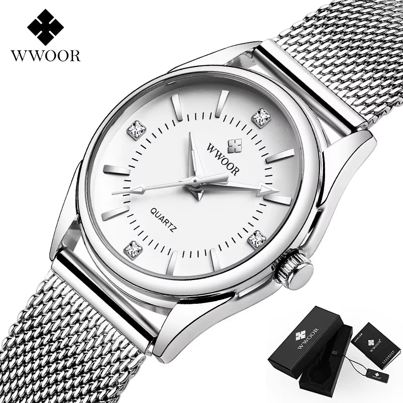 Luxury Brand Dress Gold Watch Ladies Elegant Diamond Small Quartz Wrist Watches for Women Steel Mesh Clock Zegarek Damski