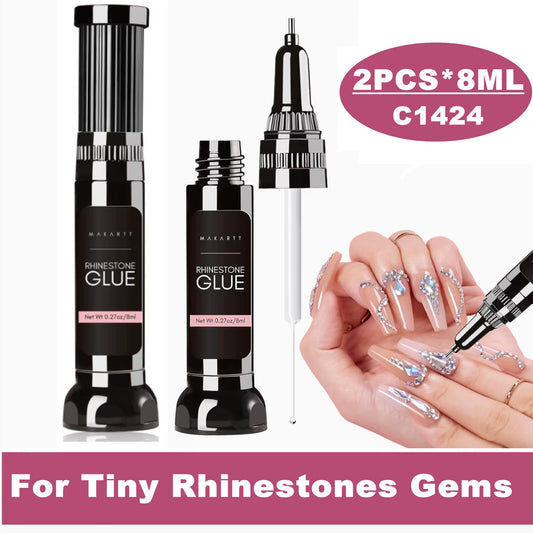 Nail Rhinestone Glue Gel Kit, Clear Nail Gem Glue Gel Super Strong Adhesive Nail Art Glue for Nail Decorations 3D Stone