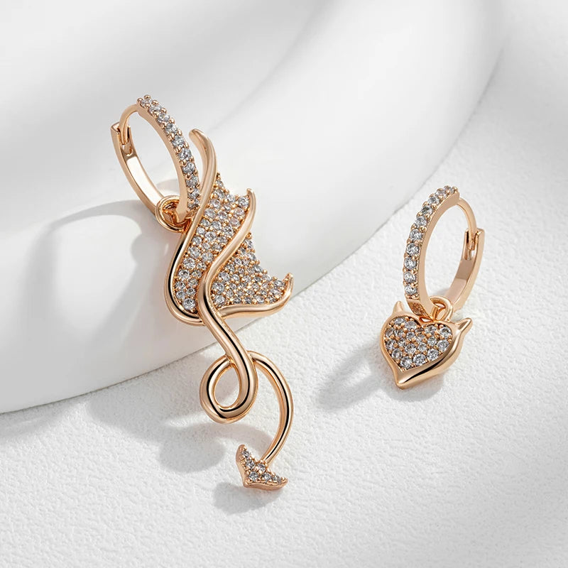 Hot 585 Rose Gold Color Asymmetrical Big Drop Earrings for Women Personality Full White Natural Zircon Daily Fine Jewelry