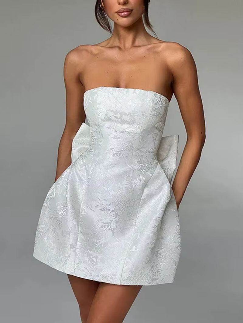 Elegant Jacquard Satin Women Dresses Chest Wrapping Sleeveless Backless Bow Lacing Summer Sexy Banquet Party Mini Dresses