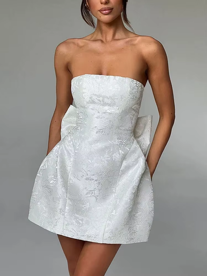 Elegant Jacquard Satin Women Dresses Chest Wrapping Sleeveless Backless Bow Lacing Summer Sexy Banquet Party Mini Dresses