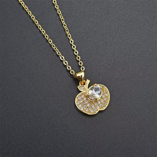 New Silver Color Apple Pendant Necklace Fashion Personality Woman Clavicle Chain Neck Jewelry Accessories