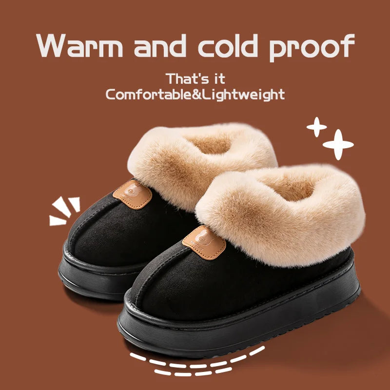 Cotton Slippers for Women, New Winter Snow Boots for Home and Indoor Warmth with Plush Thick Sole Couple Slippers for Men