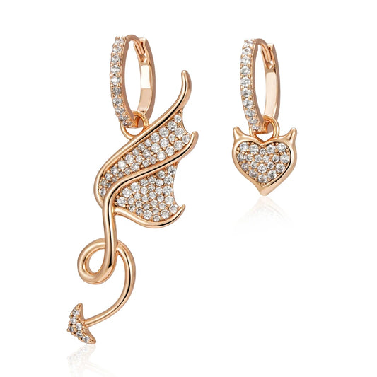 Hot 585 Rose Gold Color Asymmetrical Big Drop Earrings for Women Personality Full White Natural Zircon Daily Fine Jewelry