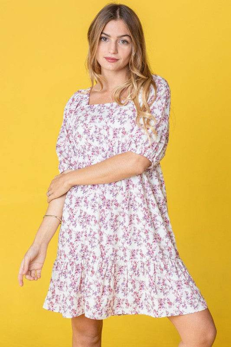 Ditsy Floral Squared Neck Mini Dress