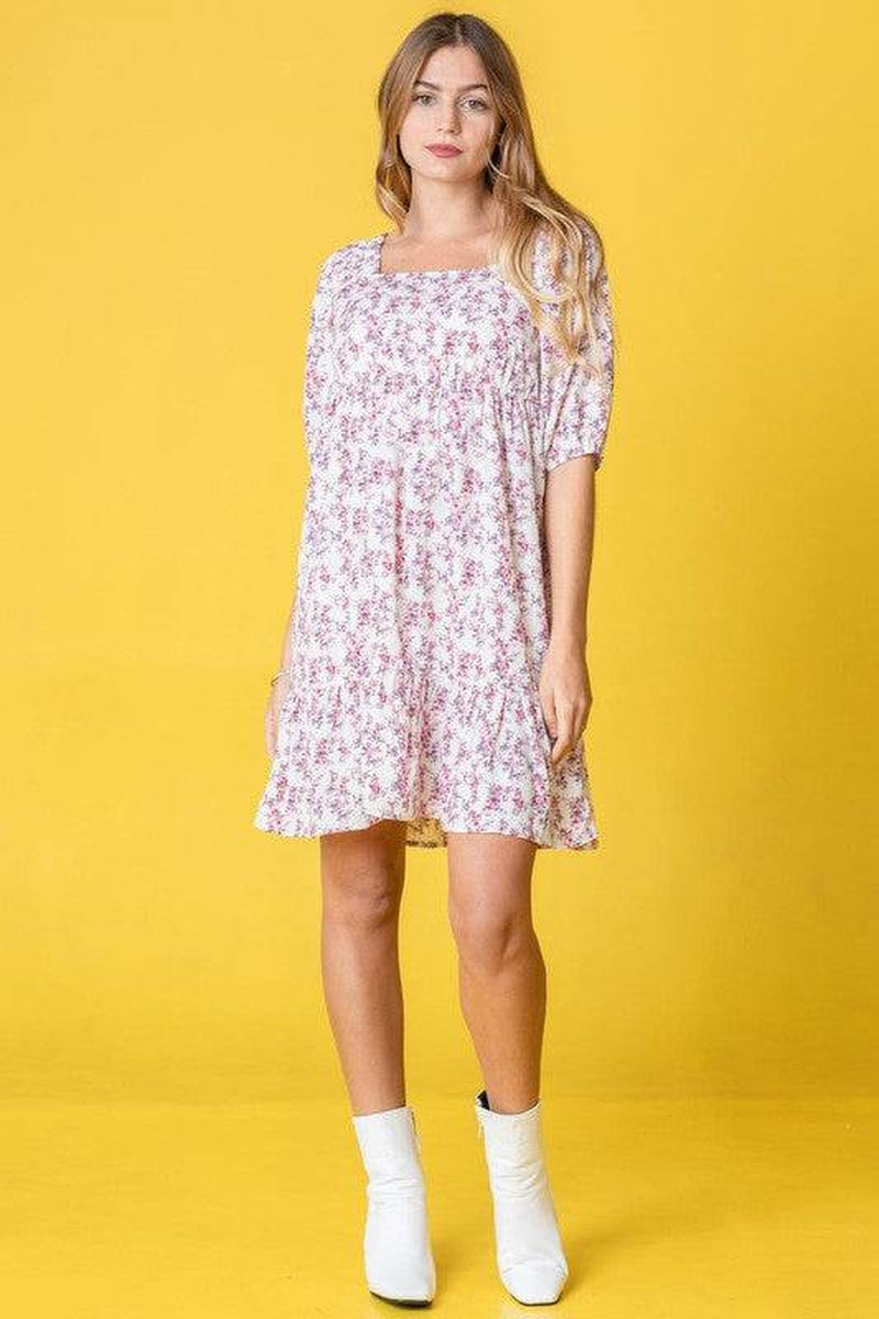 Ditsy Floral Squared Neck Mini Dress