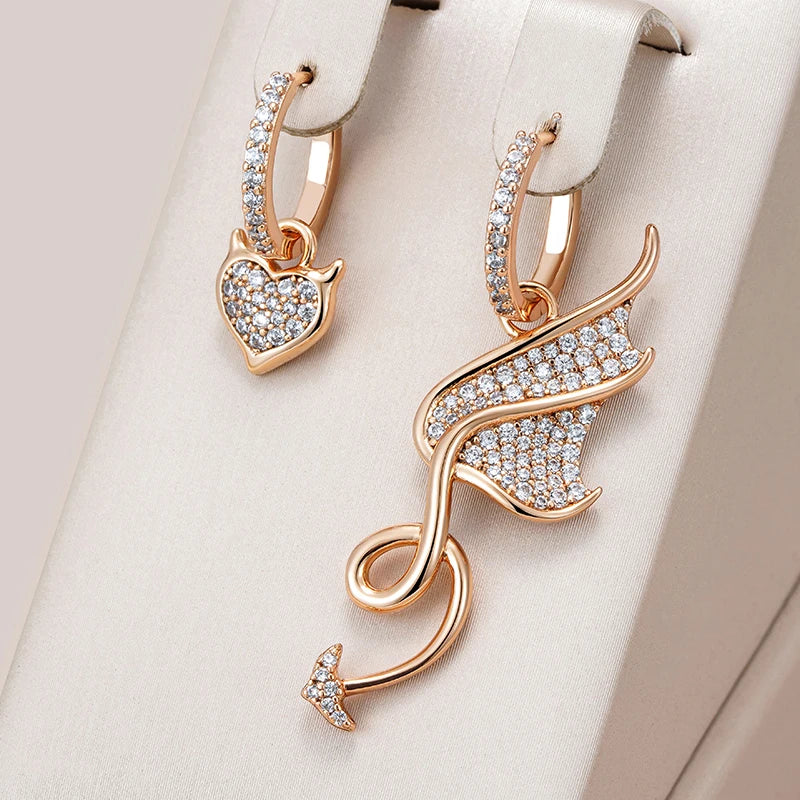 Hot 585 Rose Gold Color Asymmetrical Big Drop Earrings for Women Personality Full White Natural Zircon Daily Fine Jewelry