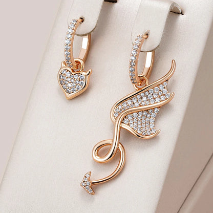 Hot 585 Rose Gold Color Asymmetrical Big Drop Earrings for Women Personality Full White Natural Zircon Daily Fine Jewelry