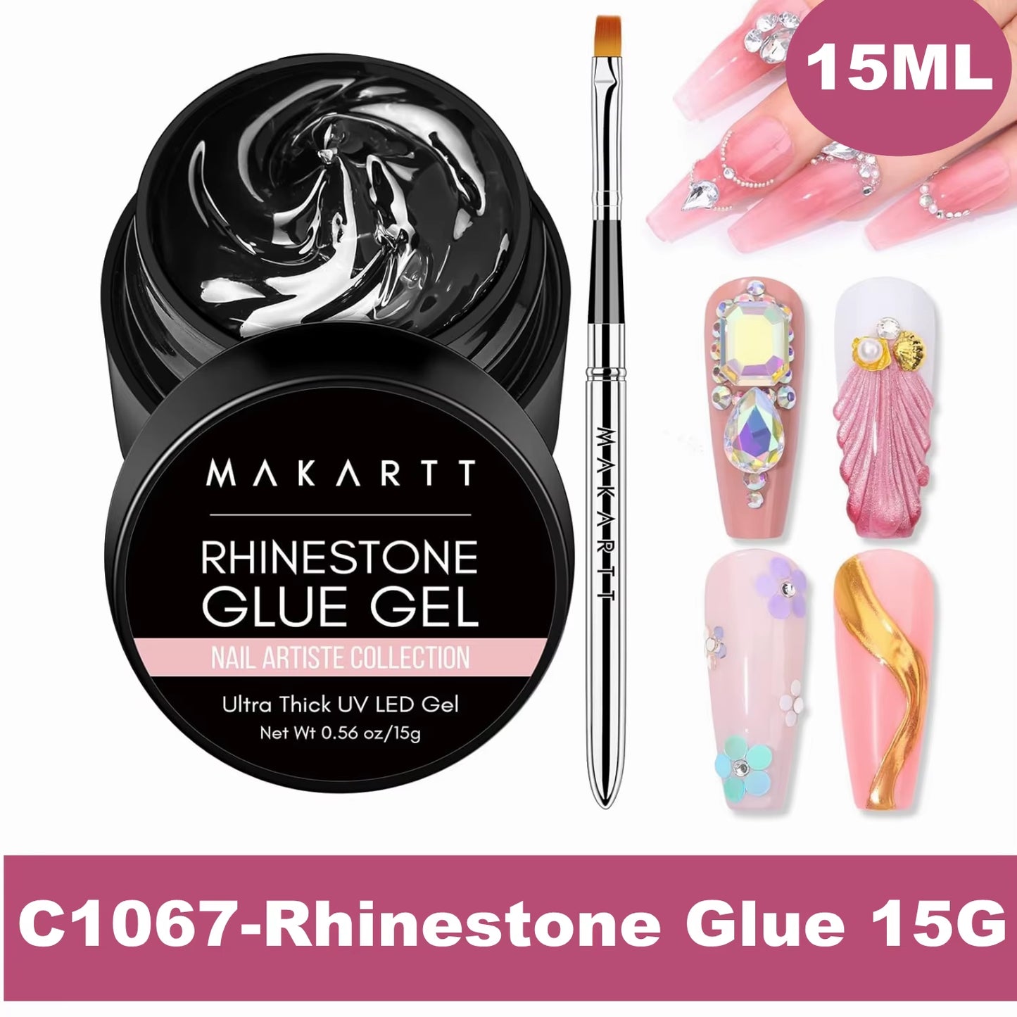 Nail Rhinestone Glue Gel Kit, Clear Nail Gem Glue Gel Super Strong Adhesive Nail Art Glue for Nail Decorations 3D Stone