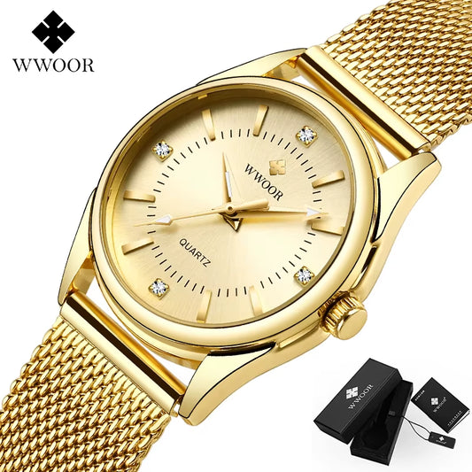 Luxury Brand Dress Gold Watch Ladies Elegant Diamond Small Quartz Wrist Watches for Women Steel Mesh Clock Zegarek Damski