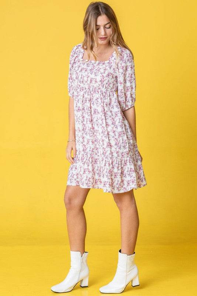 Ditsy Floral Squared Neck Mini Dress