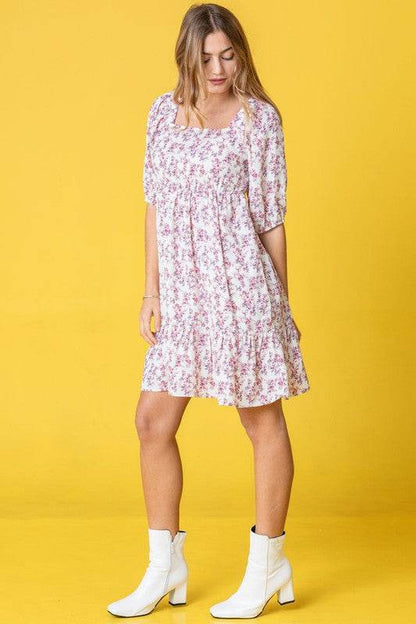 Ditsy Floral Squared Neck Mini Dress